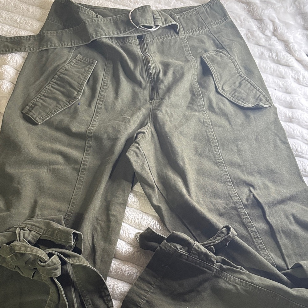 VENUS Olive Utility Cargo Jogger Pants with Belted Waist